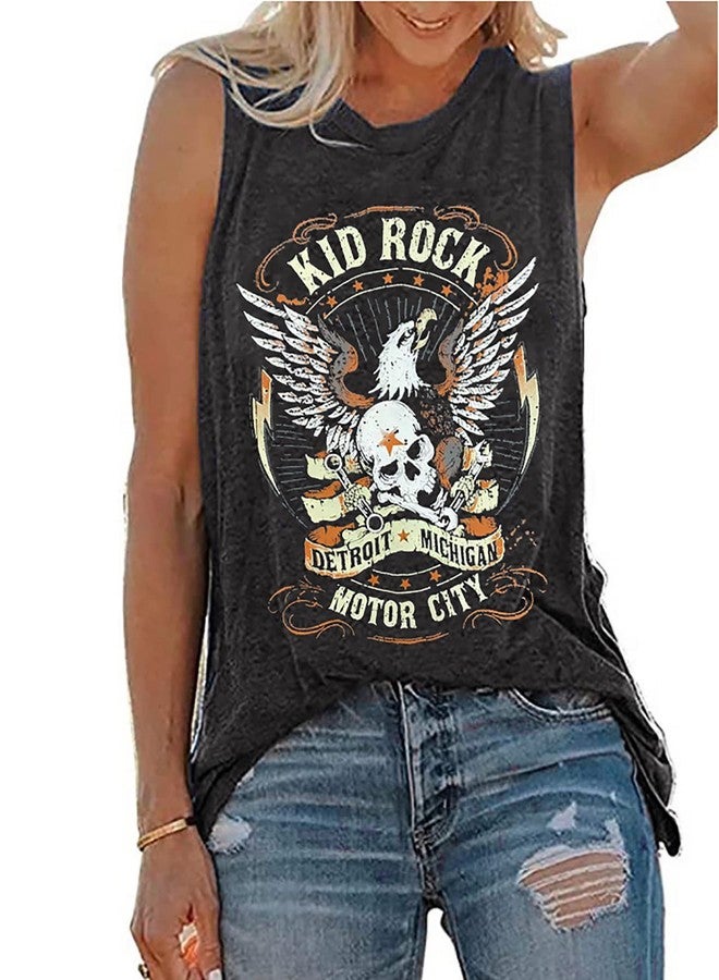 MHTOR Kid Rock Skeleton Eagle Tank Top for Women Vintage Country Music Shirts Summer Sleeveless Graphic Tops(Small,Grey) - Image 2